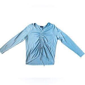 Lane Bryant Plus Size Blue Sparkly Metallic Drawstring Long Sleeve Stretch Top